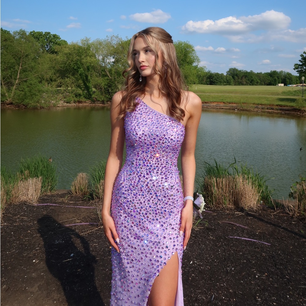 Sherri Hill One shoulder Rhinestone Prom dress.
